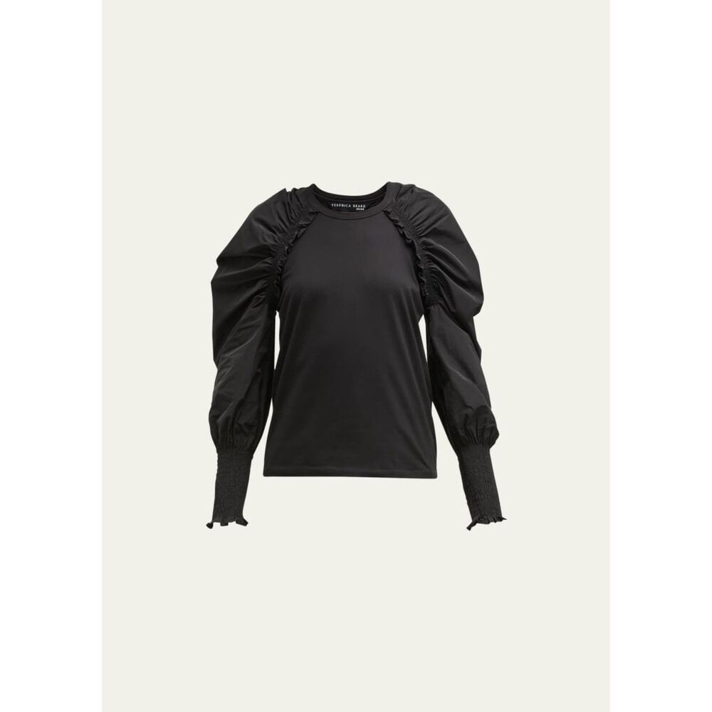 Veronica Beard Sumeeta Top Women M Black Ruched Puff Sleeve Victorian Steam Punk